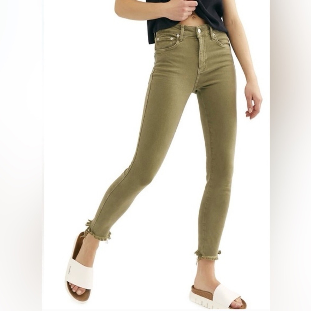 We The Free x Free People High Rise Jegging in Army - Raw Hem - 27